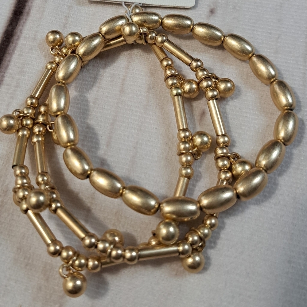 A.n.a Gold Colored Beaded Elastic Stretchy Bracelet Set